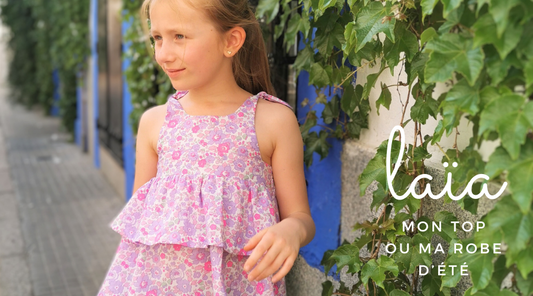 Patron couture Laïa : robe d'été enfant à volants avec bretelles à nouer aux épaules.