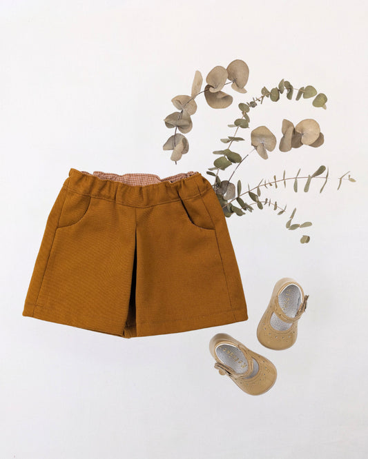 Jupe-culotte courte gabardine jaune motarde Mellow Bébé