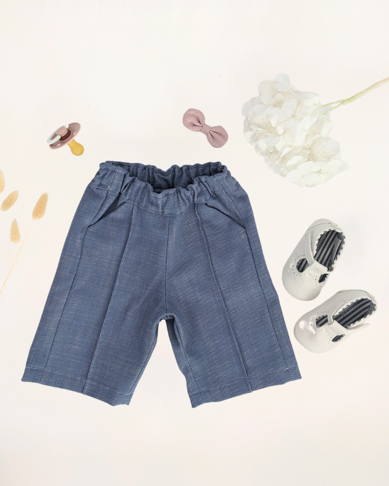 Pantalon bébé en denim coupe droite avec nervure devant et taille élastiquée
