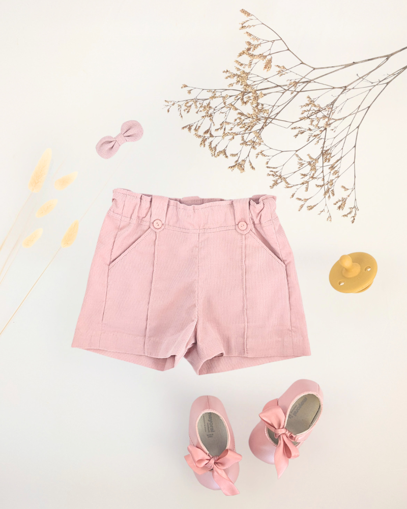 Short en velours pour bébé, coupe droite et taille élastiquée