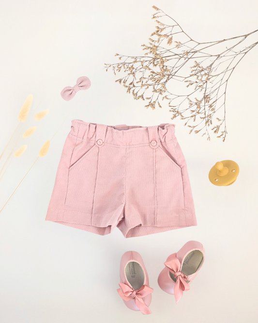 Short en velours pour bébé, coupe droite et taille élastiquée